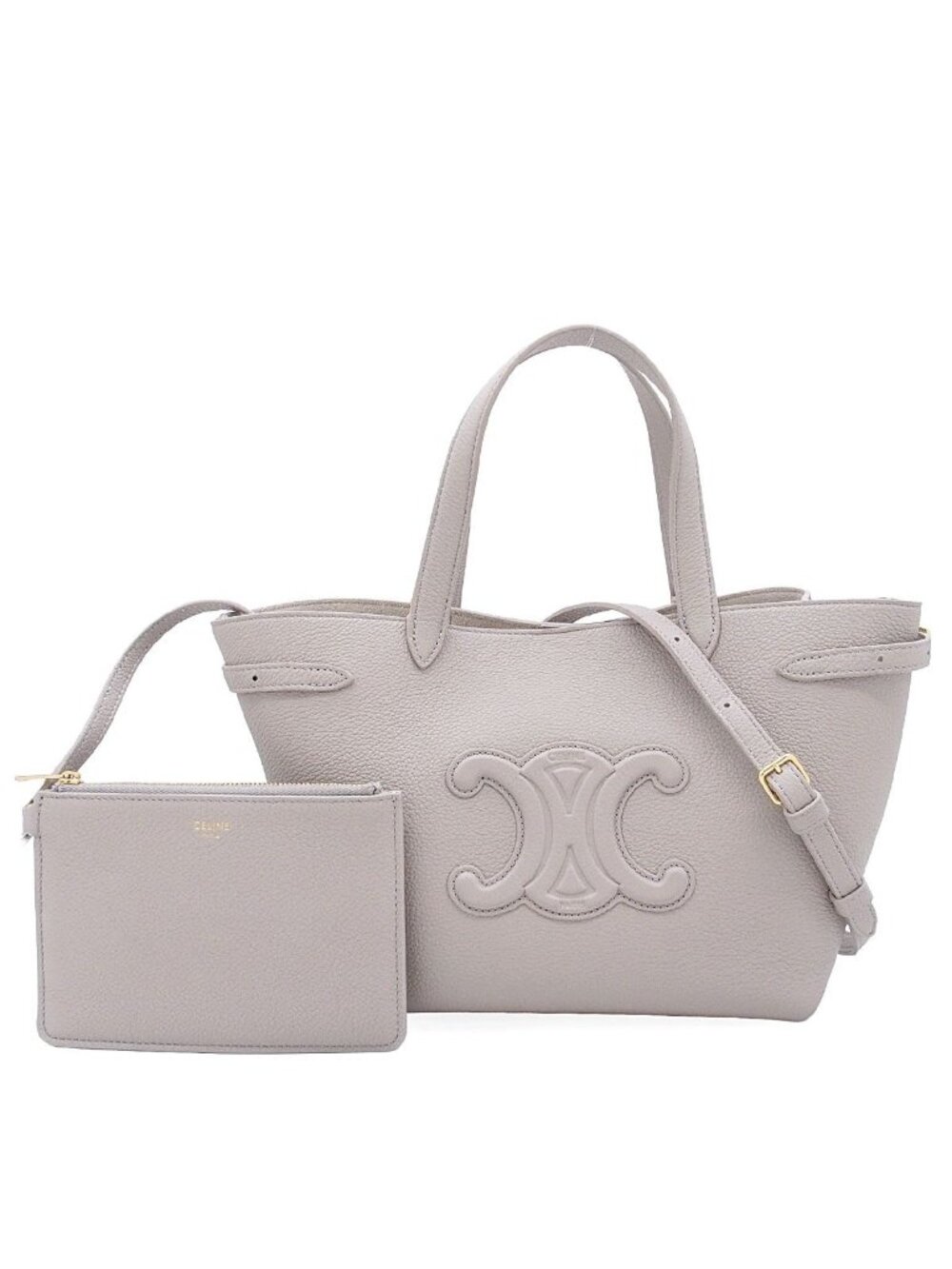 Celine Mini Cabas Anais Cuir Triomphe Greige Leather 2-Way Shoulder Bag